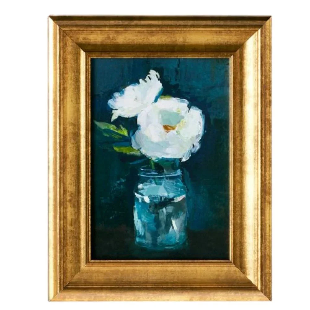 NWT Studio McGee Art Print Gold Framed Navy Blue White Floral Wall Canvas - Picture 1 of 5
